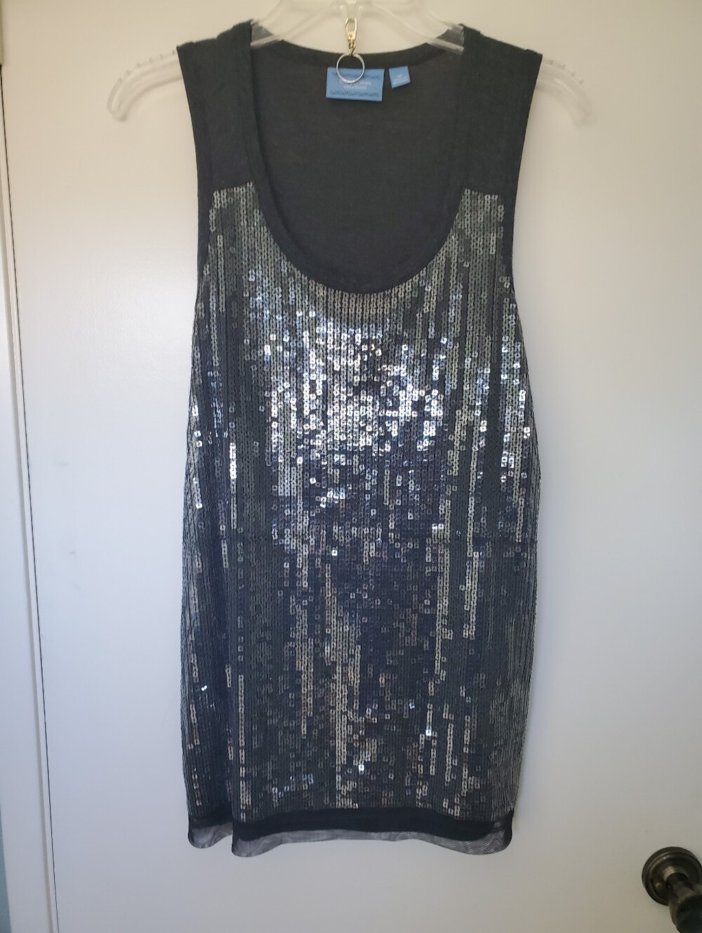Simply Vera Vera Wang Black Sequin Scoop Neck Tank Top Bouse Holiday Cocktail M